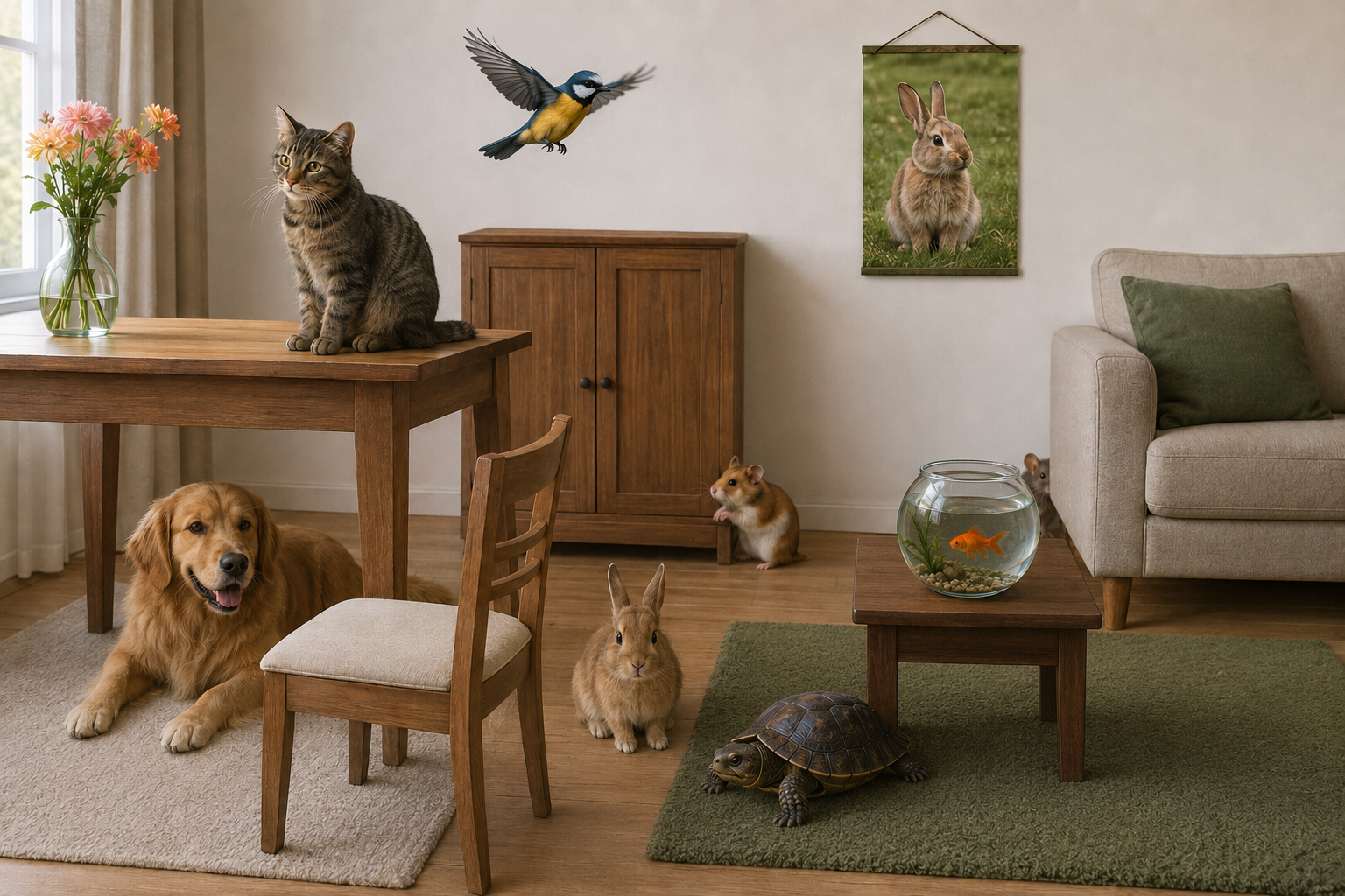 Haustiere im Wohnzimmer